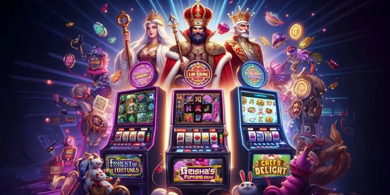 Giao diện quay thưởng trong một trò chơi nổ hũ trực tuyến với các biểu tượng Jackpot nổi bật.