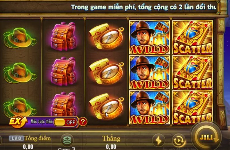 Hình minh họa vòng quay miễn phí với biểu tượng Scatter và Wild.