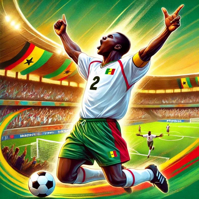 Cầu thủ Henri Camara ăn mừng bàn thắng vàng tại World Cup 2002